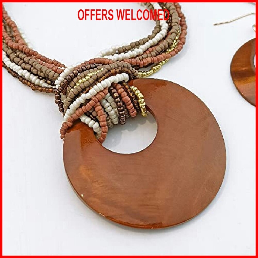 Statement Shell Bead Necklace Set with Adjustable Chain 17 Inches - Picture 6 of 8